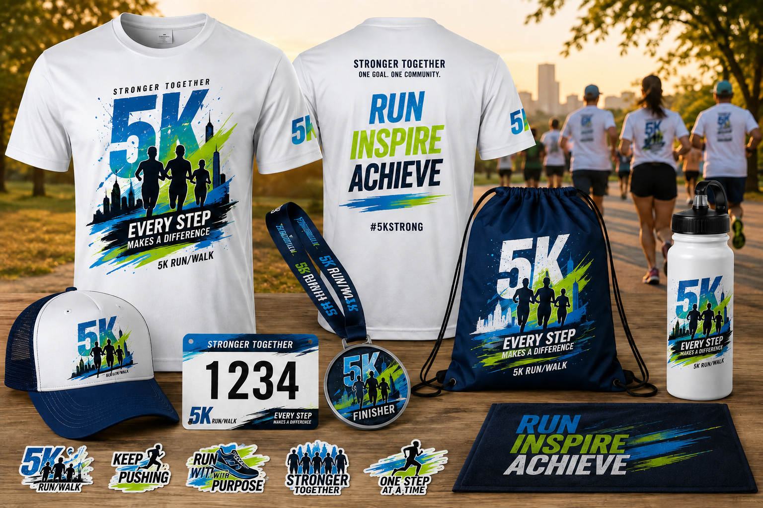 A coordinated 5K run and walk apparel collection