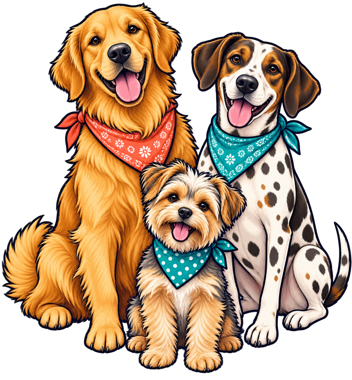 Three happy dog friends clip art