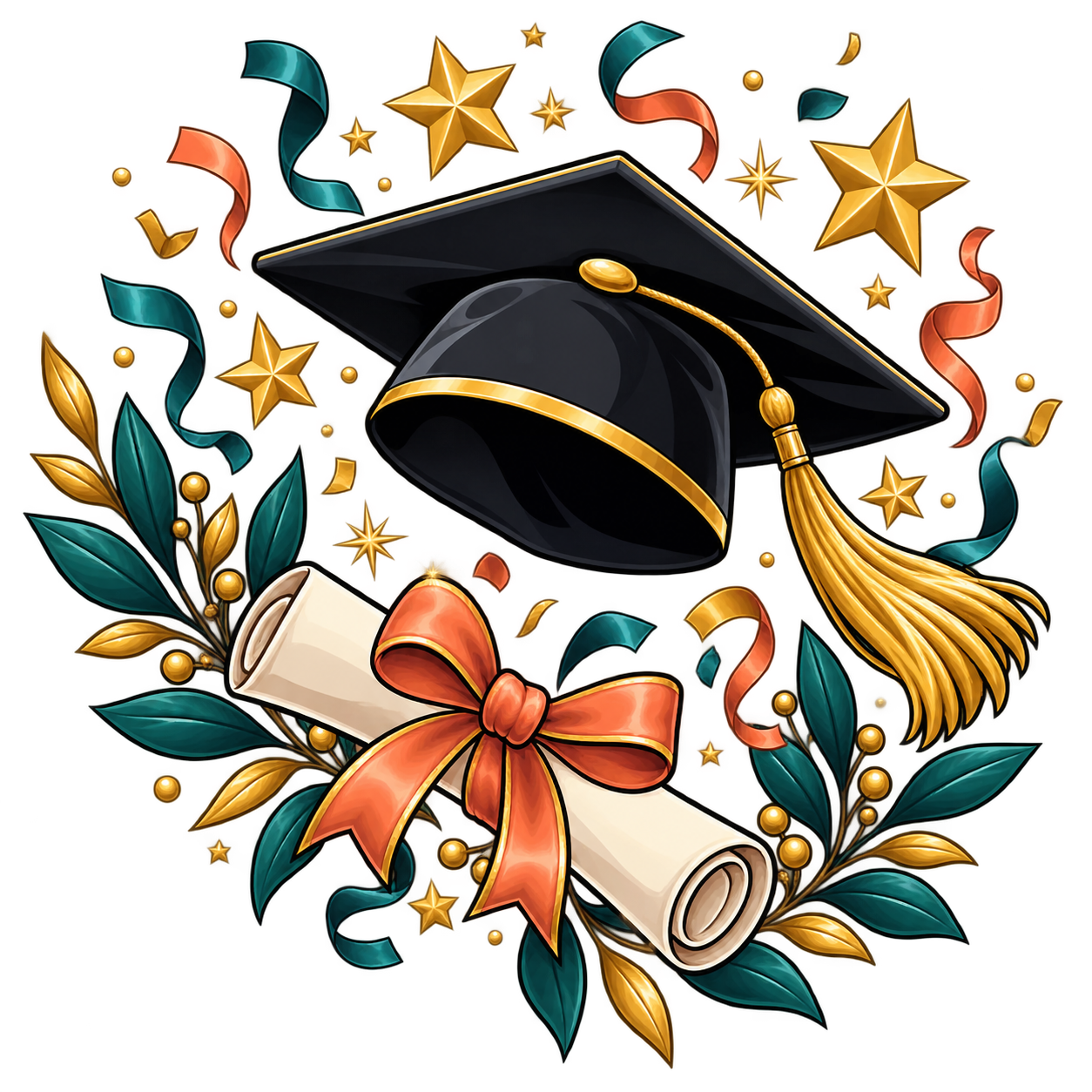 Graduation cap and diploma clip art