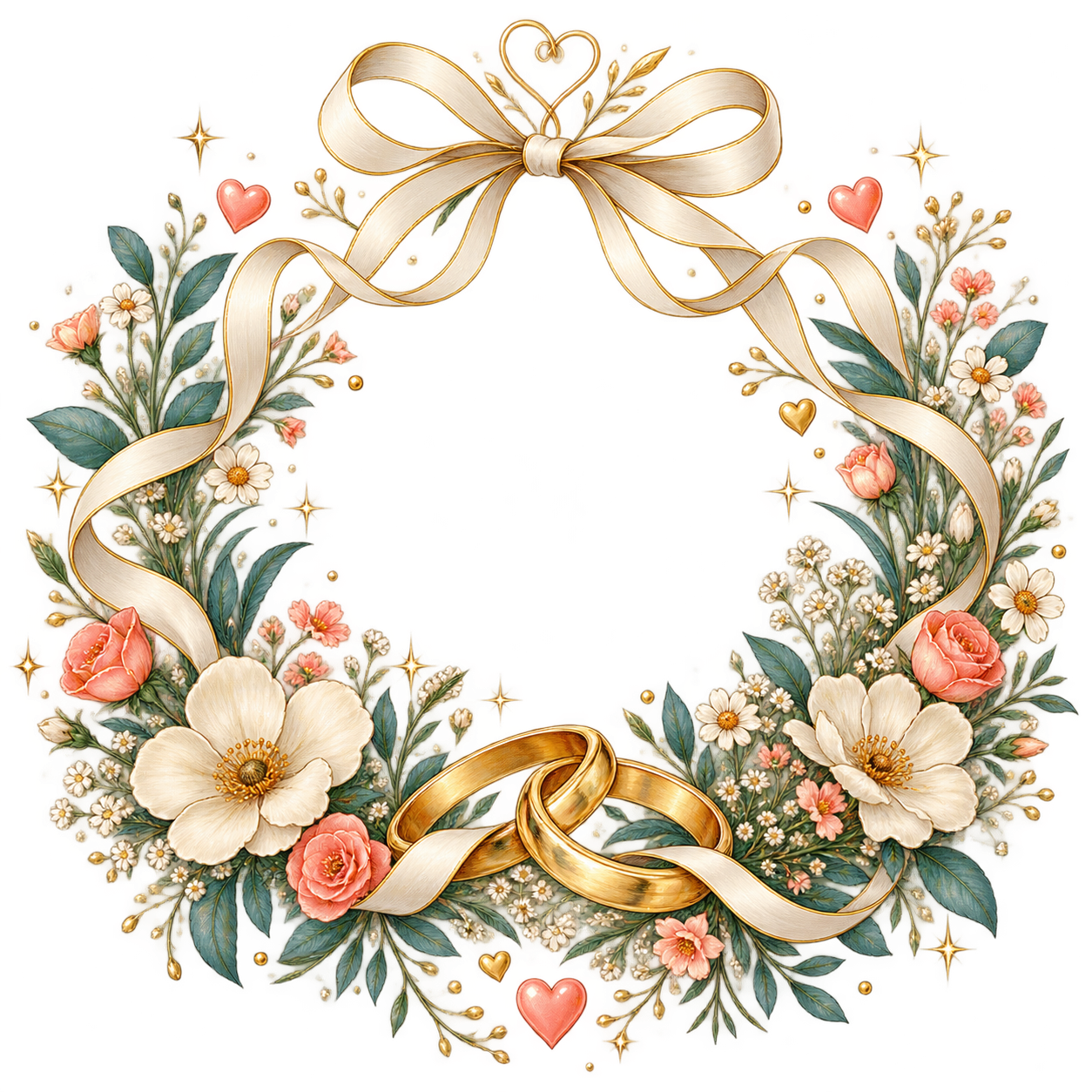 Wedding rings and floral clip art